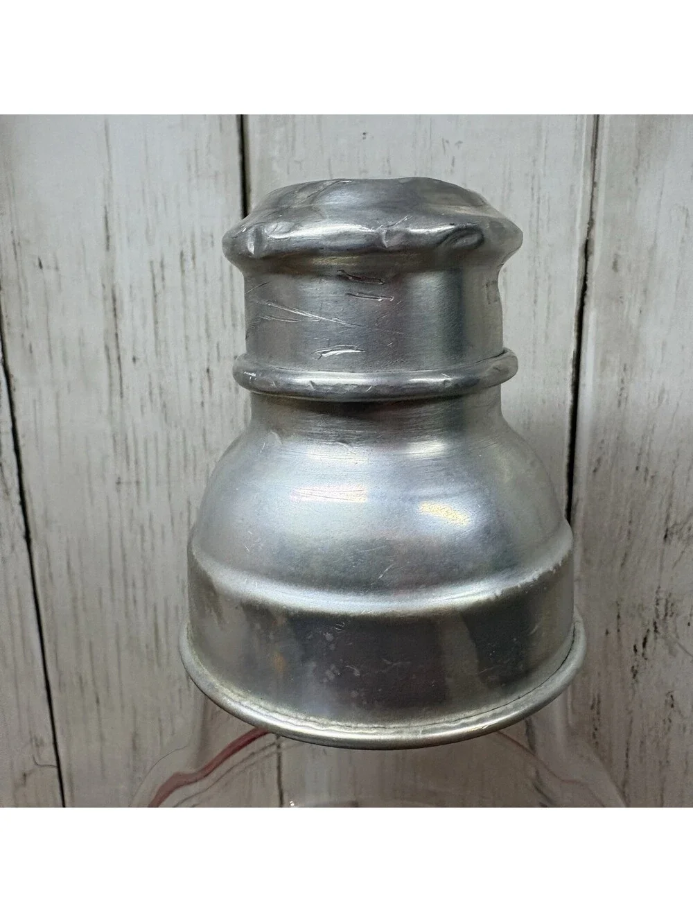 Vintage Cocktail Shaker Red Stripe Art Deco Glass MCM Aluminum Cap Drink Mixer